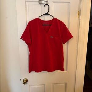 Figs Red V-Neck Scrub Top and Joggers bottoms